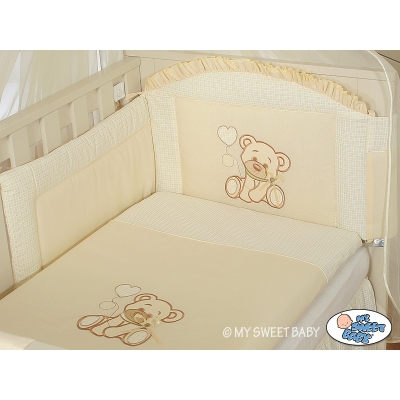 Bettwäsche Set für Babybett 3-tlg - Bär mit Schleife creme