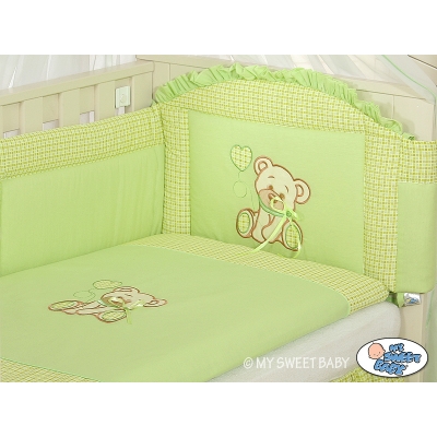 Bettwäsche Set für Babybett 3-tlg - Bär mit Schleife grün