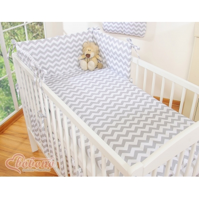 Bettwäsche Set für Babybett 3-tlg - Chevron grau
