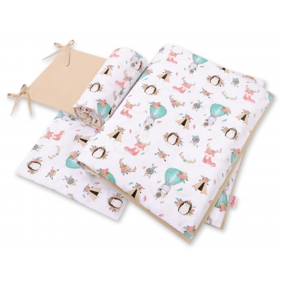 Bettwäsche Set für Babybett 3-tlg - doppelseitig - Füchse beige/beige