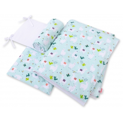 Bettwäsche Set für Babybett 3-tlg - doppelseitig - Lamas minze/weiß
