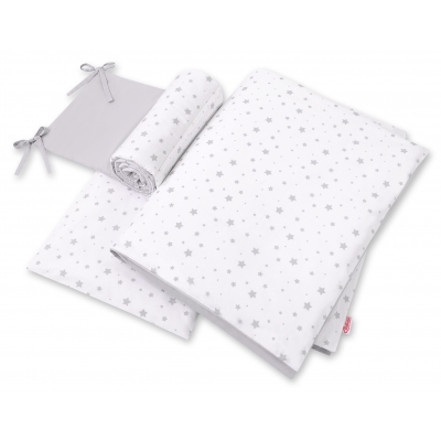 Bettwäsche Set für Babybett 3-tlg - doppelseitig - Mini Sternchen grau/grau