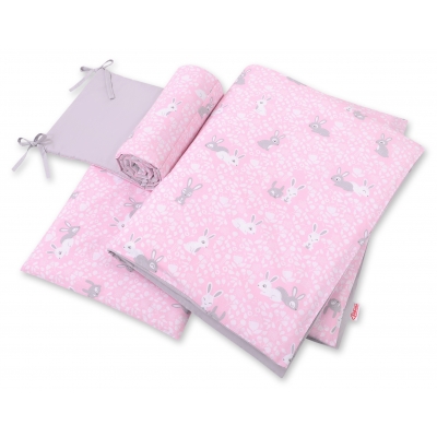Bettwäsche Babybett Rosa Grau Hasen