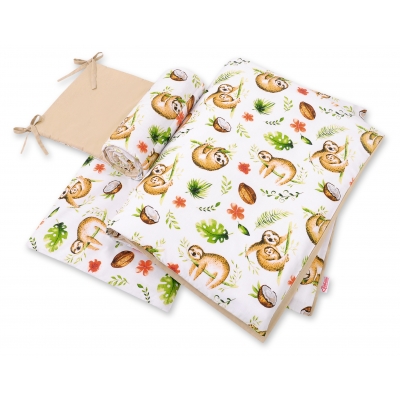 Bettwäsche Set für Babybett 3-tlg - doppelseitig - sloths  beige/beige