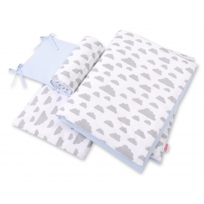 Bettwäsche Set für Babybett 3-tlg - doppelseitig - Wolken grau/blau