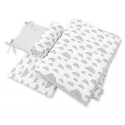 Bettwäsche Set für Babybett 3-tlg - doppelseitig - Wolken grau/grau