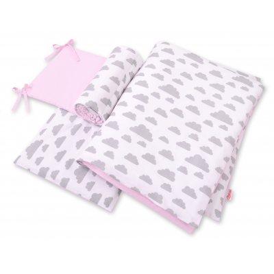Bettwäsche Babybett Grau/Rosa Wolken