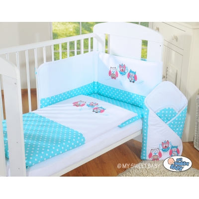 Bettwäsche Set für Babybett 3-tlg - Eulen Bigi Zibi & Adele türkis