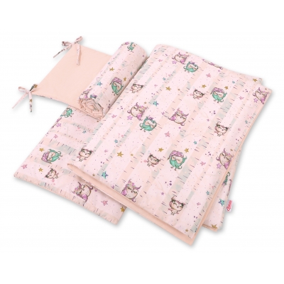 Bettwäsche Set für Babybett 3-tlg - Eulen creme-minze