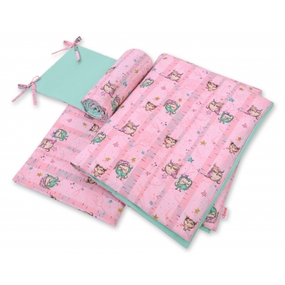 Bettwäsche Set für Babybett 3-tlg - Eulen rosa-minze