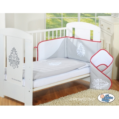 Bettwäsche Set für Babybett 3-tlg - Glamour grau-rot