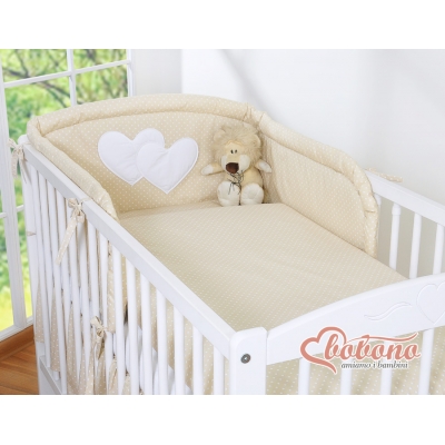 Bettwäsche Set für Babybett 3-tlg - Hängende Herzen Beige-Punktemuster
