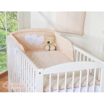 Bettwäsche Set für Babybett 3-tlg - Hängende Herzen BeigeßPunktemuster