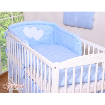Bettwäsche Set für Babybett 3-tlg - Hängende Herzen Blau-Punktemuster