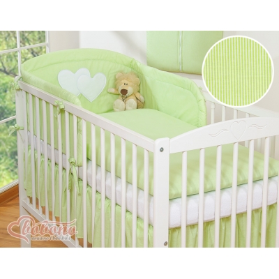 Bettwäsche Set für Babybett 3-tlg - Hängende Herzen grün gestreift