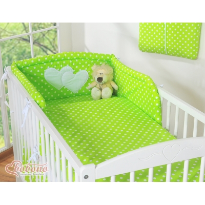 Bettwäsche Set für Babybett 3-tlg - Hängende Herzen Grün-Punktemuster