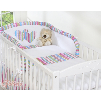 Bettwäsche Set für Babybett 3-tlg - Hängende Herzen lila gestreift