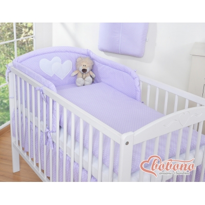 Bettwäsche Set für Babybett 3-tlg - Hängende Herzen Lila-Punktemuster