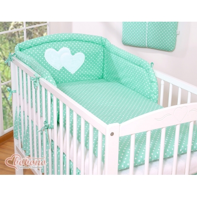 Bettwäsche Set für Babybett 3-tlg - Hängende Herzen Minze-Punktemuster
