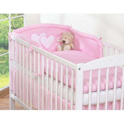 Bettwäsche Set für Babybett 3-tlg - Hängende Herzen rosa