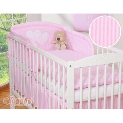 Bettwäsche Set für Babybett 3-tlg - Hängende Herzen rosa gestreift
