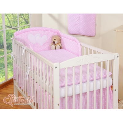Bettwäsche Set für Babybett 3-tlg - Hängende Herzen Rosa-Punktemuster