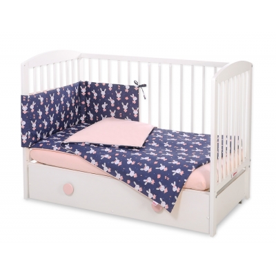 Bettwäsche Set für Babybett 3-tlg - Hasen dunkelblau