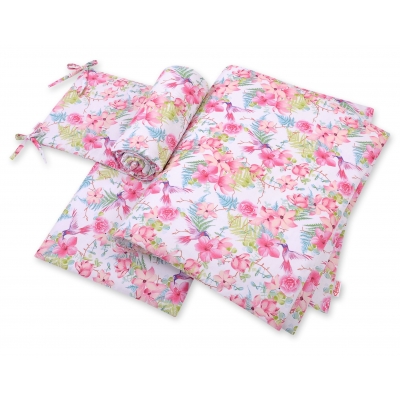 Bettwäsche Set für Babybett 3-tlg - Kolibri in Blumen