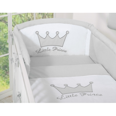 Bettwäsche Set für Babybett 3-tlg - Little Prince/Princess grau