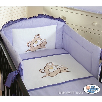 Bettwäsche Set für Babybett 3-tlg (S60) - Teddy Bär Barnaba lila