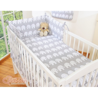 Bettwäsche Set für Babybett 3-tlg - Simple Elefanten grau