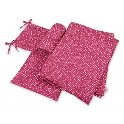 Bettwäsche Set für Babybett 3-tlg - weinrote Sternchen