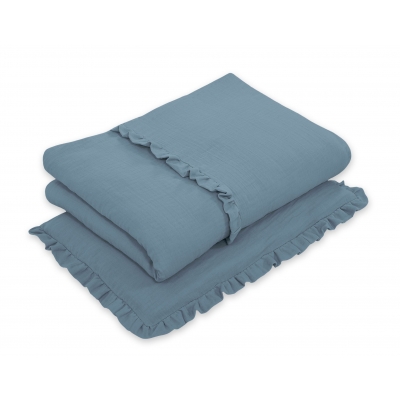 Bettwäsche Set MUSSELIN 2-tlg mit Rüsche – pastellblau