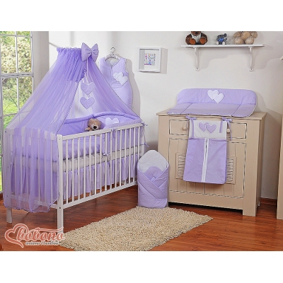 Babybett Garnitur mit Himmel 11-tlg Lila