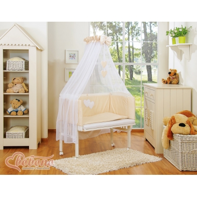 Bettwäscheset 6-tlg für Beistellbett FABIO - Hängende Herzen Beige-Punktemuster
