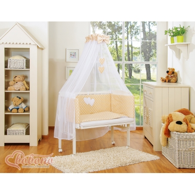 Bettwäscheset 6-tlg für Beistellbett FABIO - Hängende Herzen Beige-Punktemuster