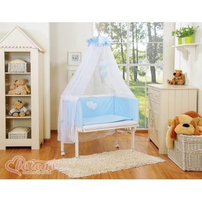 Bettwäscheset 6tlg für Beistellbett FABIO - Hängende Herzen blau