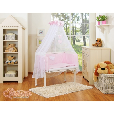 Bettwäscheset 6tlg für Beistellbett FABIO - Hängende Herzen rosa