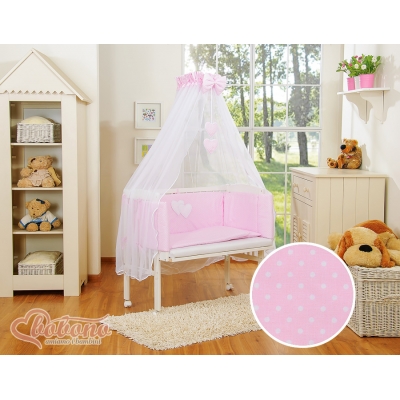 Bettwäscheset 6tlg für Beistellbett FABIO - Hängende Herzen Rosa-Punktemuster