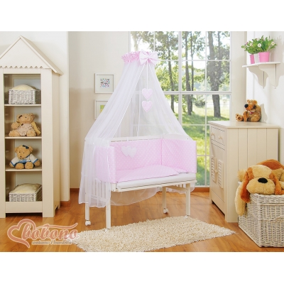Bettwäscheset 6tlg für Beistellbett FABIO - Hängende Herzen Rosa-Punktemuster