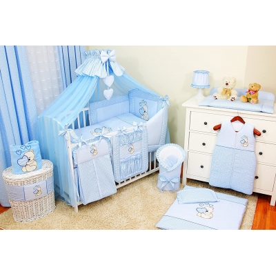 Blau Bettset für Baby - Moskitonetz und Bettumrandung