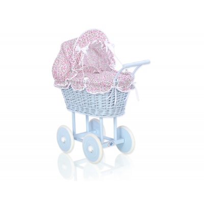 Blau Weide Puppenwagen Korb Bettwäsche rosa Blümchen