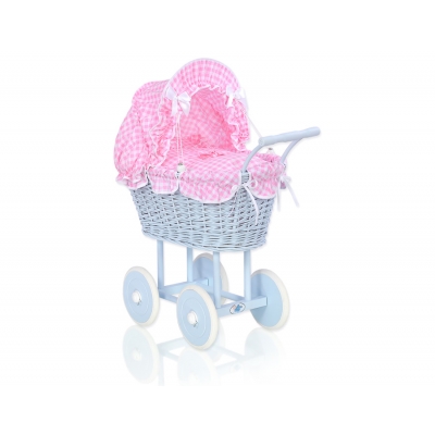 Blau Weide Puppenwagen Korb Bettwäsche Rosa Kariert nr 31699-384