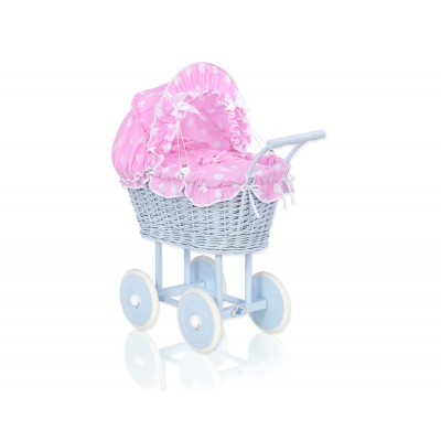 Korb Puppenwagen Bettwäsche Rosa Punktmuster