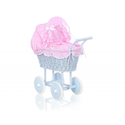 Blau Weide Korb Puppenwagen