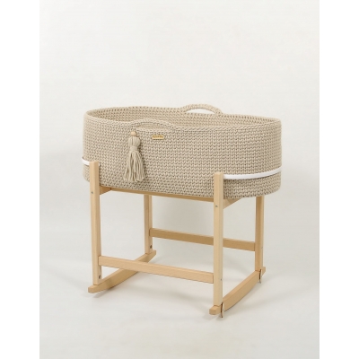 Boho Moseskorb Häkeln mit Wiege Gestell -hellbeige