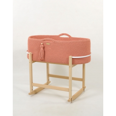 Boho Moseskorb mit Matratze und Schaukelständer - blush