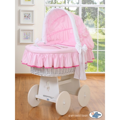 Bollerwagen mit Bettset mit Haube - Teddy Bär Barnaba rosa