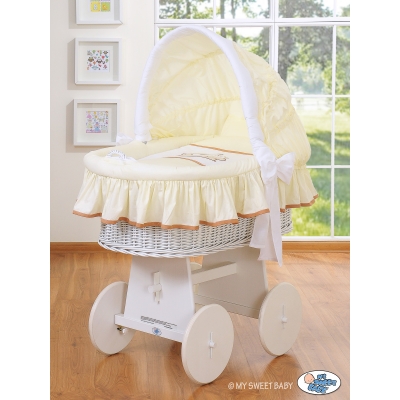 Bollerwagen mit Bettwäsche mit Haube für Baby - Teddy Bär Barnaba creme
