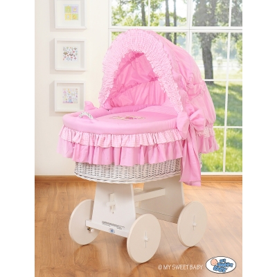 Bollerwagen mit Haube - Bär mit Schleife rosa